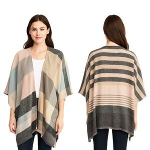 Style Collective Poncho Multicolor OS‎ Cape Shawl Fringe Geometric Boho Chic NEW